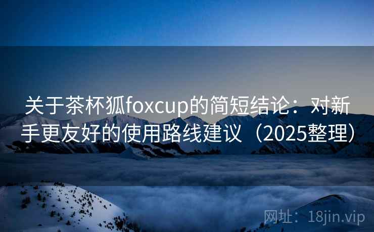关于茶杯狐foxcup的简短结论：对新手更友好的使用路线建议（2025整理）